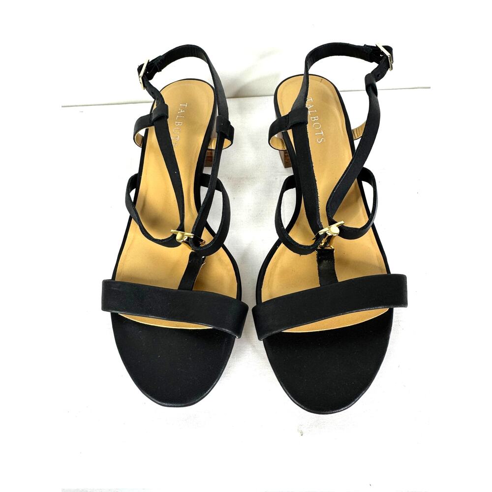 Talbots Black Parisi Bamboo Strap Sandal Leather Womens 9.5